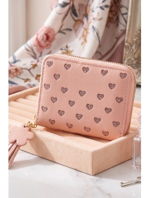 Zurafa Shop Pembe Renk Kalp Detaylı Deri Kadın Cüzdan