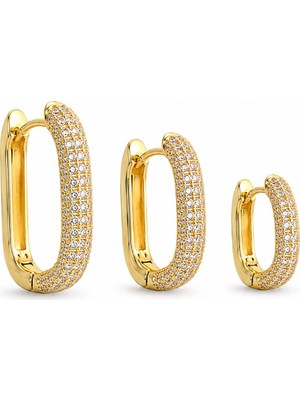 Serelya Pirinç Gold Renk Zirkon Taşlı Halka Model Ysx Trio Küpe Seti