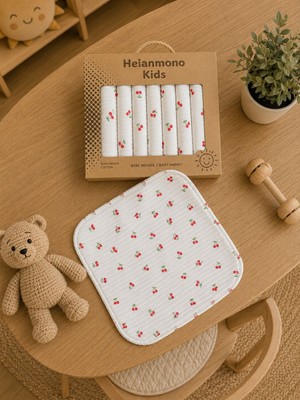Heianmono 7'li Bebek Ağız Mendili %100 Pamuk Kiraz Desenli (Kutulu)