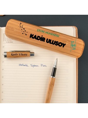 Hediye Vakti Çevre Mühendisine Hediye Isme Özel Bambu Ahşap Roller Kalem Seti - Çevre Mühendisliği Meslek Hediyesi
