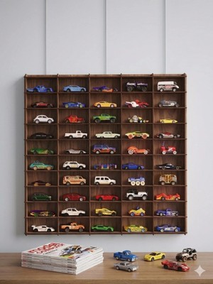 My Kids Room Oyuncak Araba Rafı 1/64 Ceviz Renk 50'li