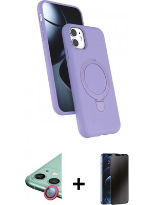 Marsilyan™- iPhone 11 Kılıf Iz Işık Koleksiyonu - Siyah 3D Antistatik Hayalet Cam Ekran Koruyucu + Raze Metal Kamera Lens - Kı