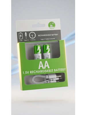 Gucso Type-C Şarjlı Aa Kalem Pil 1.5V 2600MWH Li-Ion 2'li Paket