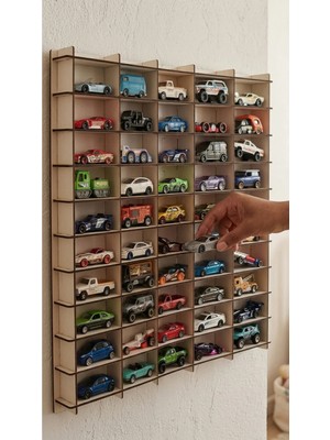 My Kids Room Oyuncak Araba Rafı 1/64  50'li Dekoratif Çocuk Odası Oyuncak Organizer (Hotwheels ve Matcbox Arabaları Için Uygundur)