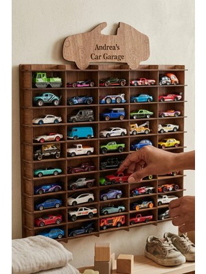 My Kids Room Kişiye Özel Isimlikli 50 Araç Kapasiteli Isimli Araba Rafı - Dekoratif Çocuk Odası Oyuncak Organizer (Hotwheels ve Matcbox Arabaları Için Uygundur)