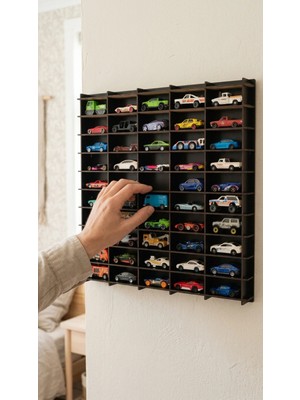My Kids Room Oyuncak Araba Rafı 1/64  50'li Dekoratif Çocuk Odası Oyuncak Organizer (Hotwheels ve Matcbox Arabaları Için Uygundur)