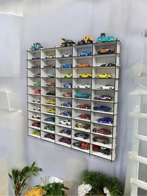 My Kids Room Araba Rafı 50'li Beyaz Renk (Hotwheels ve Matcbox Arabaları Için Uygundur)
