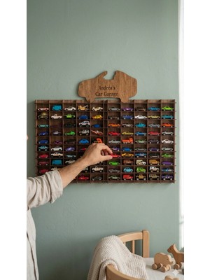 My Kids Room Kişiye Özel Isimlikli 100 Araç Kapasiteli Isimli Araba Rafı - Dekoratif Çocuk Odası Oyuncak Organizer (Hotwheels ve Matcbox Arabaları Için Uygundur)