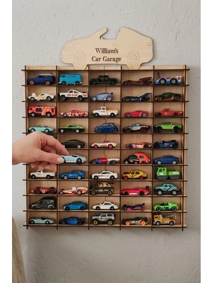 My Kids Room Kişiye Özel Isimlikli 50 Araç Kapasiteli Isimli Araba Rafı - Dekoratif Çocuk Odası Oyuncak Organizer (Hotwheels ve Matcbox Arabaları Için Uygundur)