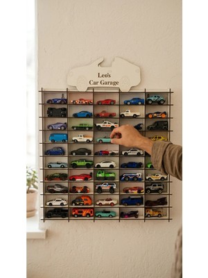 My Kids Room Kişiye Özel Isimlikli 50 Araç Kapasiteli Isimli Araba Rafı - Dekoratif Çocuk Odası Oyuncak Organizer (Hotwheels ve Matcbox Arabaları Için Uygundur)
