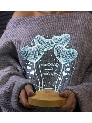 Die Grup Kişiye Özel 3D LED Lamba - Kalp Balon Desenli