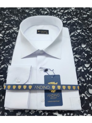 Andino Erkek Battal Yaka Alttan Düğmeli Beyaz Düz Gömlek Pamuk Polyester