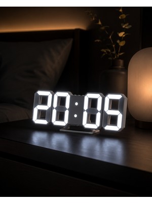 Exem Shop 3D Dijital Saat Yeni Nesil Dekoratif Dijital Saat Masa Duvar Saati Takvim Termometre Masa Saati
