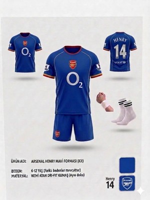 Yenteks Arsenal.henry.deplasman MAVI2012 Sezon Retro Çocuk Forması 4 Parça