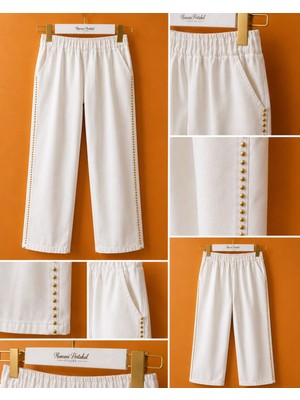 Merwish Gold Metal Detaylı Beyaz Denim Pantolon