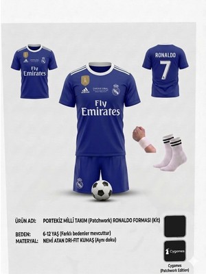 Yenteks Ronaldo Cardif 2018 Mor Real.madrid.  Çocuk Forması 4 Parça