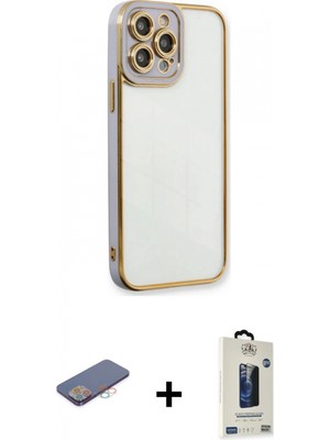 Marsilyan™- iPhone 14 Kılıf Iz Işık Koleksiyonu - Şeffaf Royal Nano Ekran Koruyucu + Shine Kamera Lens - Gı