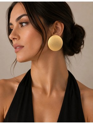 Allona Shop Golden Eclipse Küpe – Altın Renk Maxi Yuvarlak Statement Küpe
