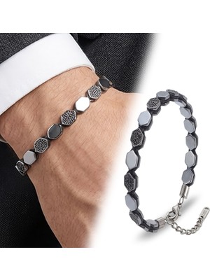 Fm 💎 Premium Zirkon Taşlı Ayarlanabilir Hematit Çelik Bileklik 31832B16D1