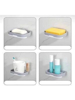 Kitchen Dream Yapışkanlı Su Giderli Banyo Mutfak Sabunluk Seti Süngerlik Set Katı Sabunluk