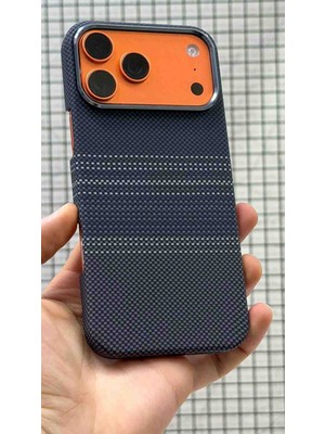 Evlium iPhone 17 Prokarbon Kılıf Magsafe Ince Slim Mikasert Desenli Kılıf Dokulu Karbonfibermavi