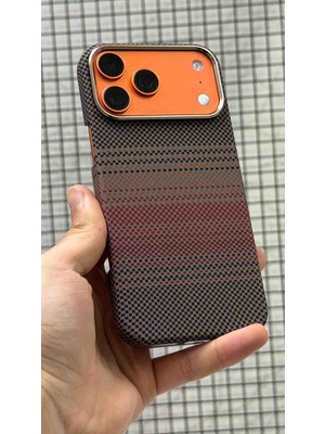 Evlium iPhone 17 Prokarbon Kılıf Magsafe Ince Slim Mikasert Desenli Kılıf Dokulu Karbonfibermavi