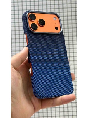 Evlium iPhone 17 Prokarbon Kılıf Magsafe Ince Slim Mikasert Desenli Kılıf Dokulu Karbonfibermavi