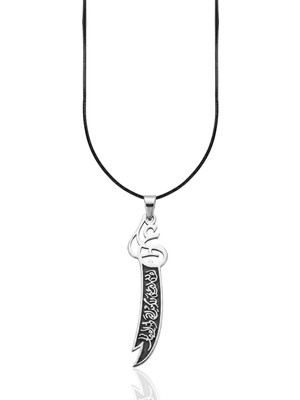 Oya Silver Orta Hat Işlemeli Hz. Ali Zülfikar Gümüş Kolye Ucu 6x1.9cm [OYOT323]