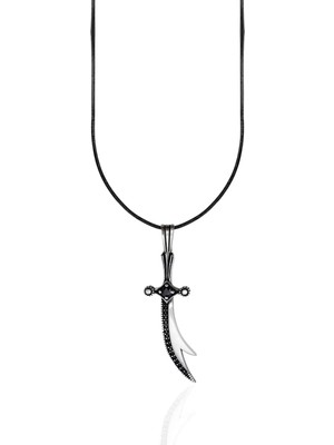 Oya Silver Siyah Zirkon Taşlı Zülfikar Gümüş Kılıç Kolye Ucu 5x1.4cm [OYOT327]