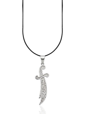 Oya Silver Lazer Işlemeli Hz. Ali Zülfikar Ya Ali Gümüş Kolye Ucu 6.3x1.8cm [OYOT322]