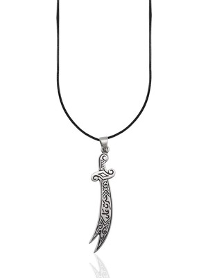 Oya Silver Mat Işlemeli Hz. Ali Zülfikar Gümüş Kolye Ucu 6x1.2cm [OYOT324]