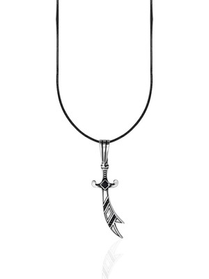 Oya Silver Siyah Taşlı Zülfikar Kılıç Gümüş Kolye Ucu 5x1.3cm [OYOT328]