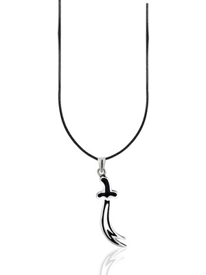 Oya Silver Siyah Mineli Detayı Zülfikar Kılıcı Gümüş Kolye Ucu 4.7x1.1cm [OYOT332]