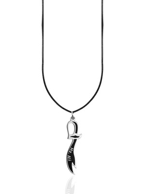 Oya Silver Siyah Mineli Hz. Ali Yazılı Zülfikar Kılıcı Gümüş Kolye Ucu 4.4X1CM [OYOT335]