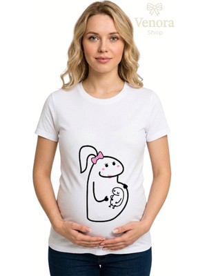 Venora Shop Hamile Özel Tasarım Baskı Pamuklu Penye Kumaş Tişört