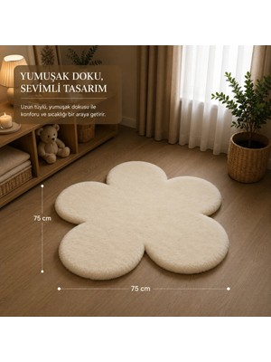 Wooly Life Peluş Halı Çiçek 70X100 Tavşan Tüyü Çocuk Odası Kapı Önü Koridor Paspas