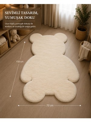 Wooly Life Peluş Halı Ayıcık Tavşan Tüyü 70X100 Çocuk Odası Kapı Önü Koridor Paspas