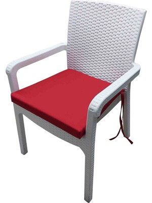 Ayzen Home 4 Adet kırmızı Rattan Sandalye Minderi Bağcıklı 45X45 Kare Su Itici Leke Tutmaz Uzun Ömürlü Kumastan