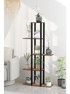 Dekoratif Çiçeklik Raf – 60X25X120 cm | Mdf Gövde, Pvc Kenar, Kolay Kurulum, Demonte Gönderim | Messer Marka E1 Standardı Uyumlu Raf Ünitesi (Ceviz)