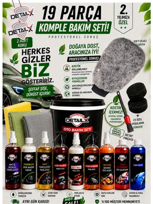 DetailX Premium Oto Yıkama Ve Bakım Seti 19 Parça Lastik Torpido Full Temizlik Seti Premium Detay Fırçası Dahil Motosiklet Uyumlu