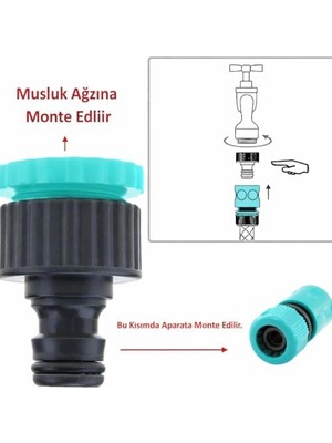 Hortum Sprey Sulama Tabancası Başlığı Seti 4 Parça Bahçe Çeşme Musluk Bağlantı Adaptörü Aparatı