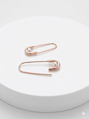 Marem Kadın Rose Gold Renk Inci Detaylı Güvenli Iğne Tasarım Küpe Minimal Şık Model