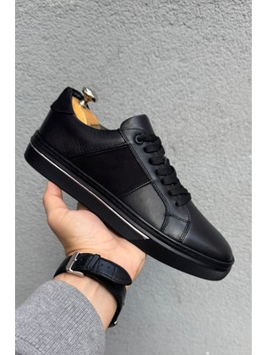 Martinetto Hakiki Deri Siyah Erkek Sneaker | Kauçuk Tabanlı, Günlük Ayakkabı