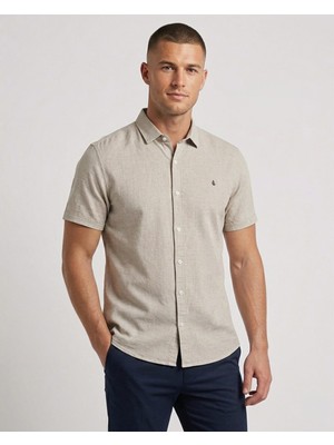Cliento Pamuk Keten Armürlü Smart Casual Erkek Gömlek
