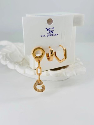 Hayat Store Zirkon Taşlı Üçlü Kombin Küpe - KP00364