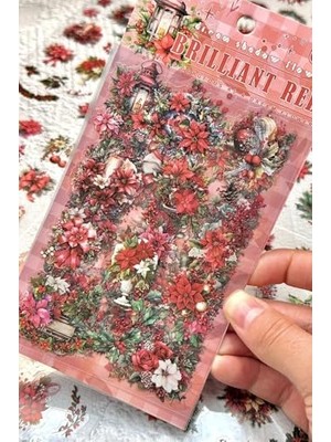 Kolbi 6 Sayfa 86 Adet Şeffaf Kırmızı Çiçek Bullet Journal Laptop Ajanda Planlayıcı