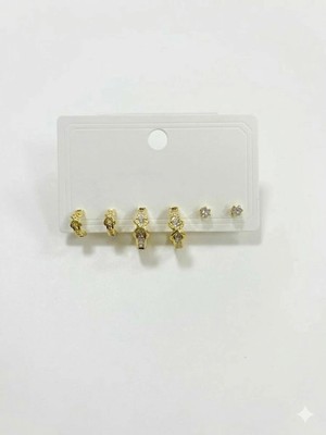 Hayat Store Zirkon Taşlı Pirinç Altılı  Kombin Küpe - KP00625
