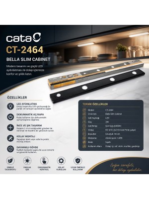 Cata CT-2464 Bella Slim Şarjlı Sensörlü LED Cabinet