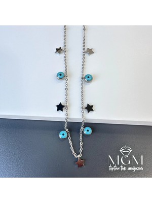 Hayat Store Çelik Yıldız Nazar Boncuklu Kolye - KL0046