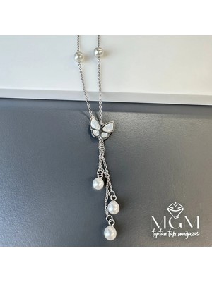 Hayat Store Çelik Sedef Taşlı Incili Kolye - KL0170